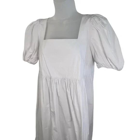 H&M White Cotton Elbow Length Maxi Dress Tie Back Size Medium - Picture 3 of 10